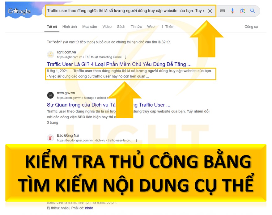 Kiểm tra thủ công bằng tìm kiếm nội dung cụ thể